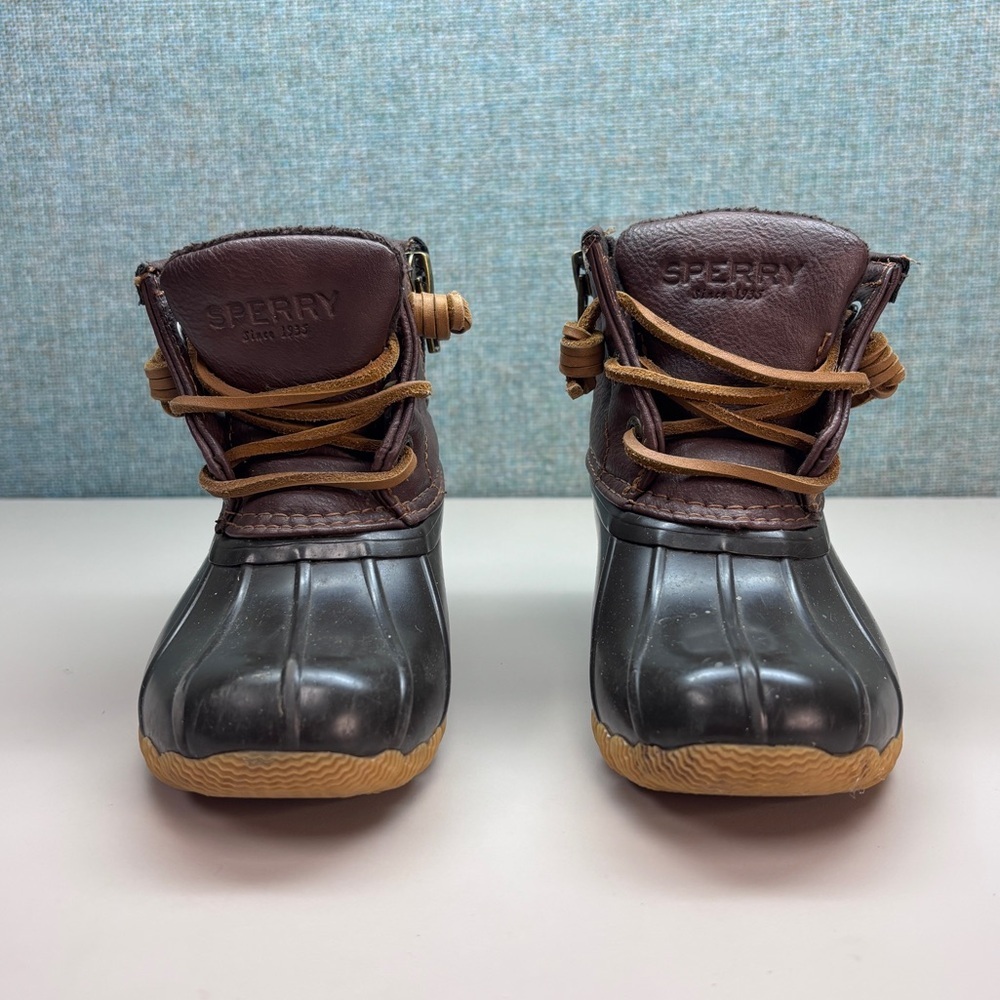 Sperry Dark Brown Girls Sz 8M Saltwater Boots, EUC. - Picture 3 of 11